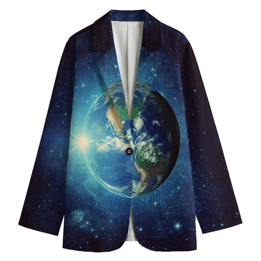 Earth And Space Print Women's Cotton Blazer