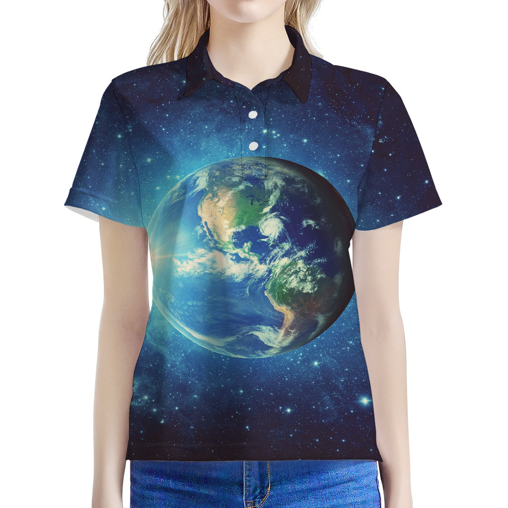 Earth And Space Print Women's Polo Shirt