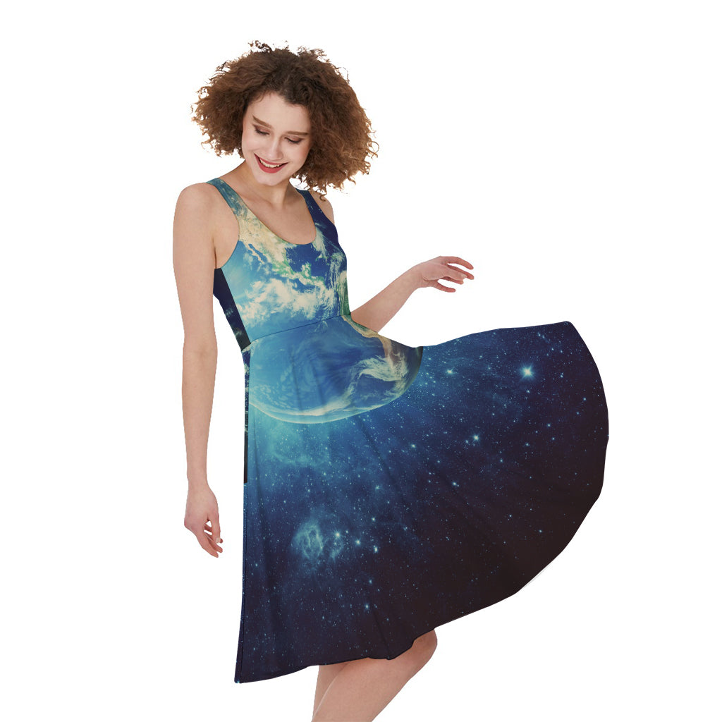 Earth And Space Print Women's Sleeveless Dress