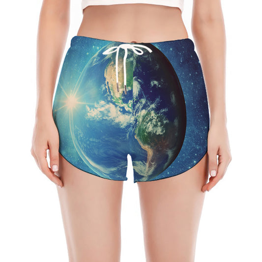 Earth And Space Print Women's Split Running Shorts