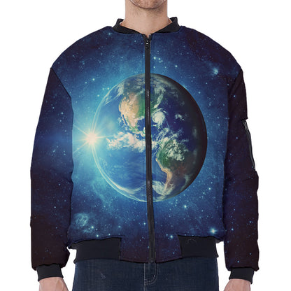 Earth And Space Print Zip Sleeve Bomber Jacket
