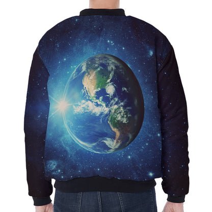 Earth And Space Print Zip Sleeve Bomber Jacket
