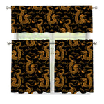 Eastern Dragon Pattern Print 3 Piece Kitchen Curtains