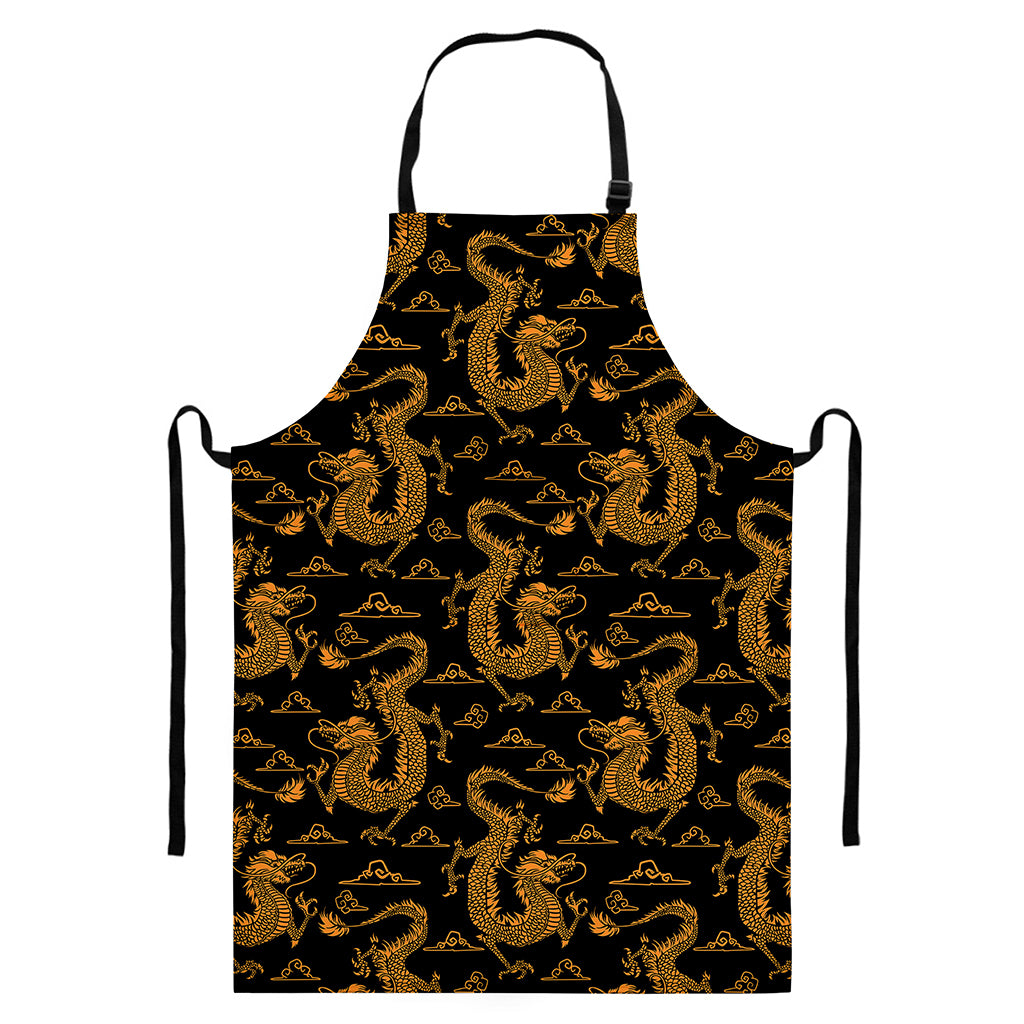 Eastern Dragon Pattern Print Bib Apron With Pocket