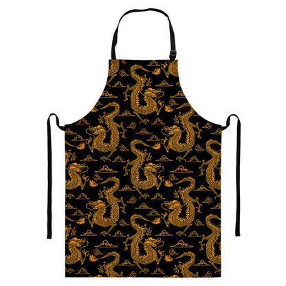 Eastern Dragon Pattern Print Bib Apron With Pocket