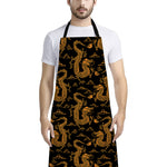 Eastern Dragon Pattern Print Bib Apron With Pocket