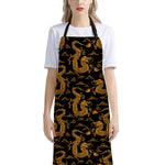 Eastern Dragon Pattern Print Bib Apron With Pocket