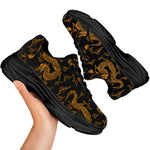Eastern Dragon Pattern Print Black Chunky Shoes