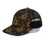 Eastern Dragon Pattern Print Black Mesh Trucker Cap