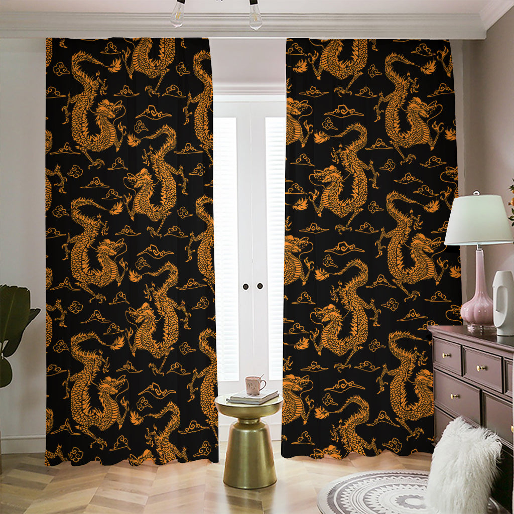 Eastern Dragon Pattern Print Blackout Pencil Pleat Curtains