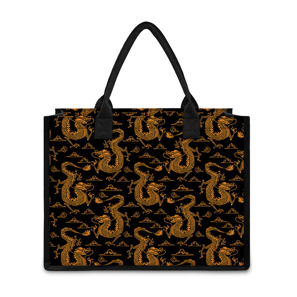 Eastern Dragon Pattern Print Canvas Tote Bag
