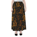 Eastern Dragon Pattern Print Chiffon Maxi Skirt