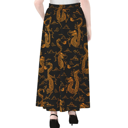 Eastern Dragon Pattern Print Chiffon Maxi Skirt