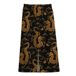 Eastern Dragon Pattern Print Cotton Front Slit Maxi Skirt