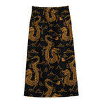 Eastern Dragon Pattern Print Cotton Front Slit Maxi Skirt