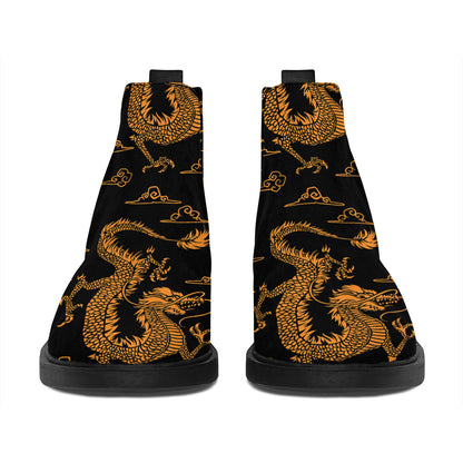 Eastern Dragon Pattern Print Flat Ankle Boots