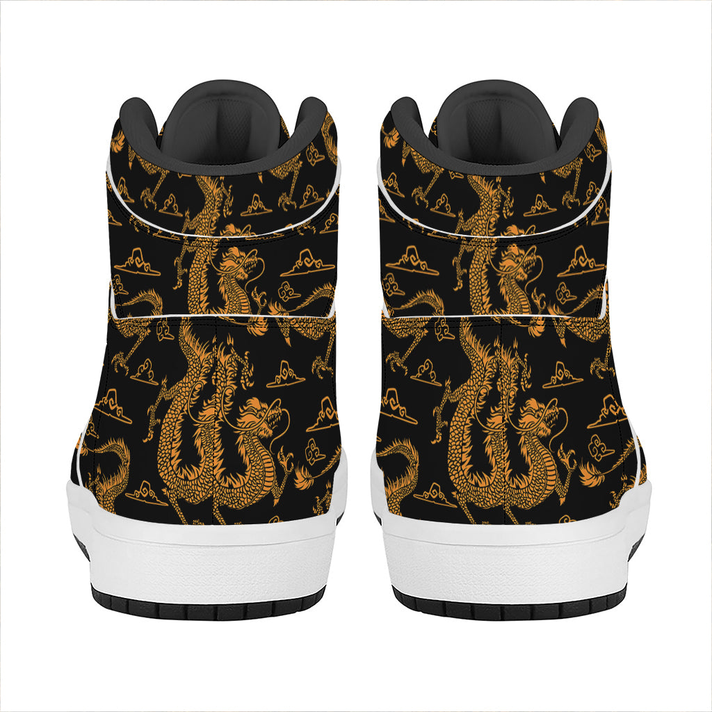 Eastern Dragon Pattern Print High Top Leather Sneakers