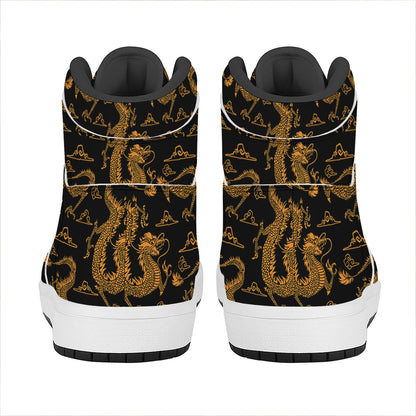 Eastern Dragon Pattern Print High Top Leather Sneakers