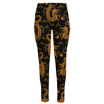 Eastern Dragon Pattern Print High-Waisted Pocket Leggings