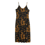Eastern Dragon Pattern Print Jersey Midi Cami Dress