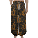 Eastern Dragon Pattern Print Lantern Pants