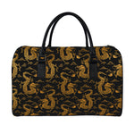 Eastern Dragon Pattern Print Leather Duffle Bag