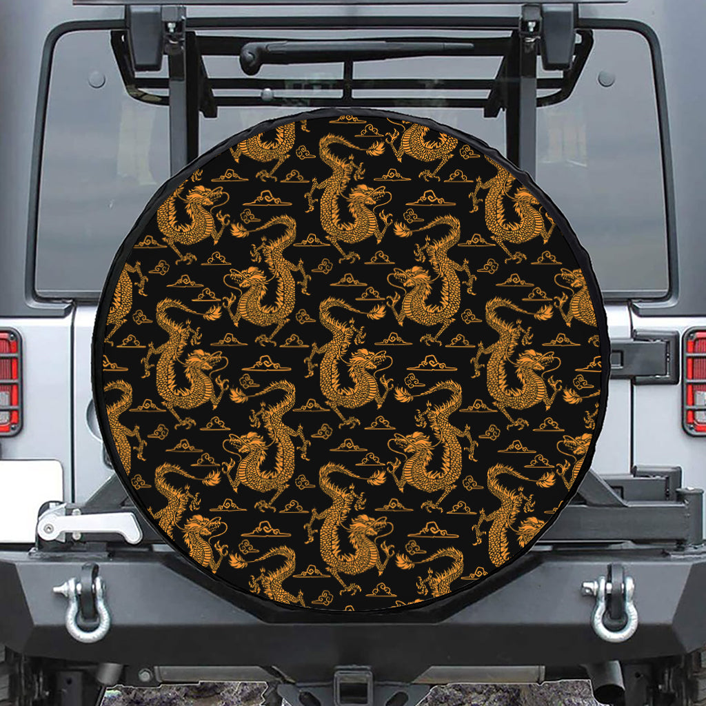 Eastern Dragon Pattern Print Leather Spare Tire Cover