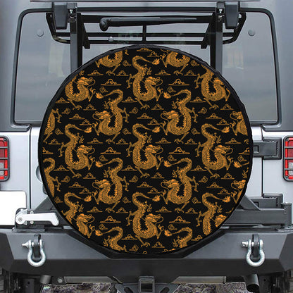 Eastern Dragon Pattern Print Leather Spare Tire Cover