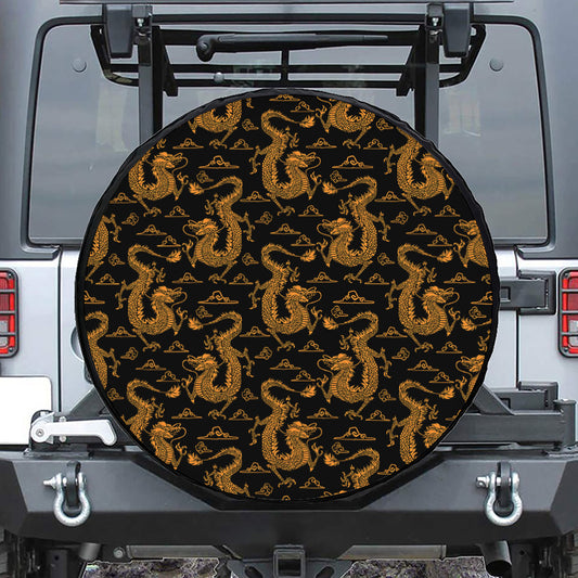 Eastern Dragon Pattern Print Leather Spare Tire Cover