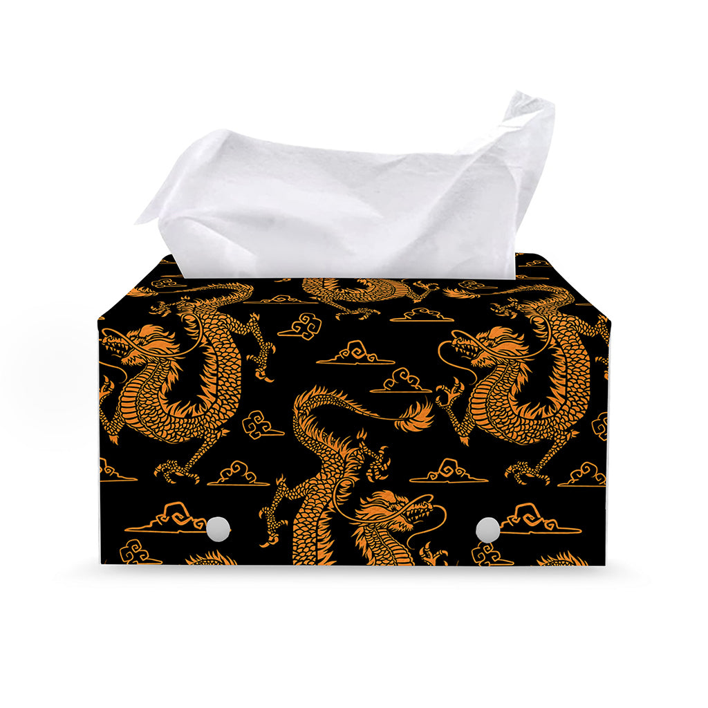 Eastern Dragon Pattern Print Leather Tissue Box Cover