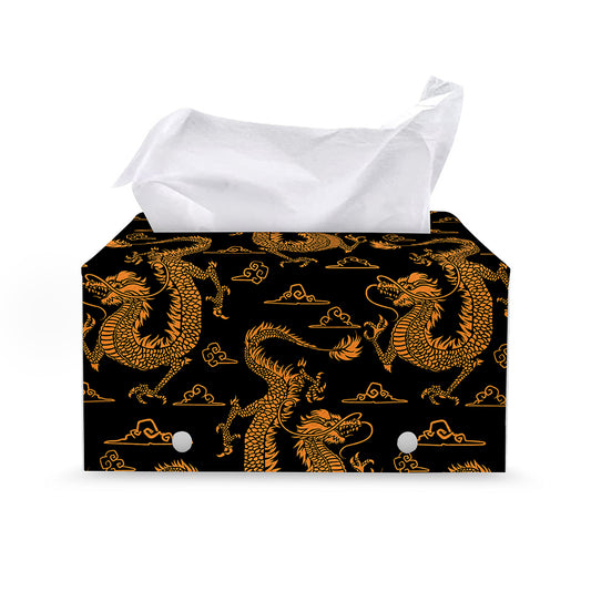 Eastern Dragon Pattern Print Leather Tissue Box Cover