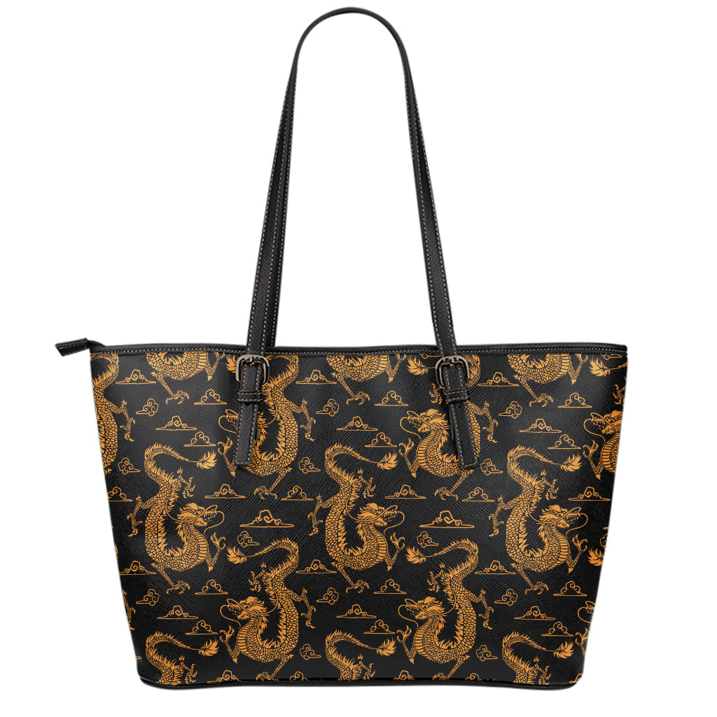 Eastern Dragon Pattern Print Leather Tote Bag