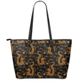 Eastern Dragon Pattern Print Leather Tote Bag With Zipper