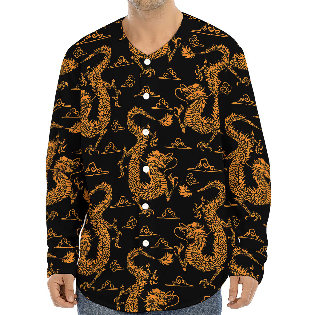 Eastern Dragon Pattern Print Long Sleeve Baseball Jersey