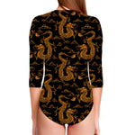 Eastern Dragon Pattern Print Long Sleeve Swimsuit