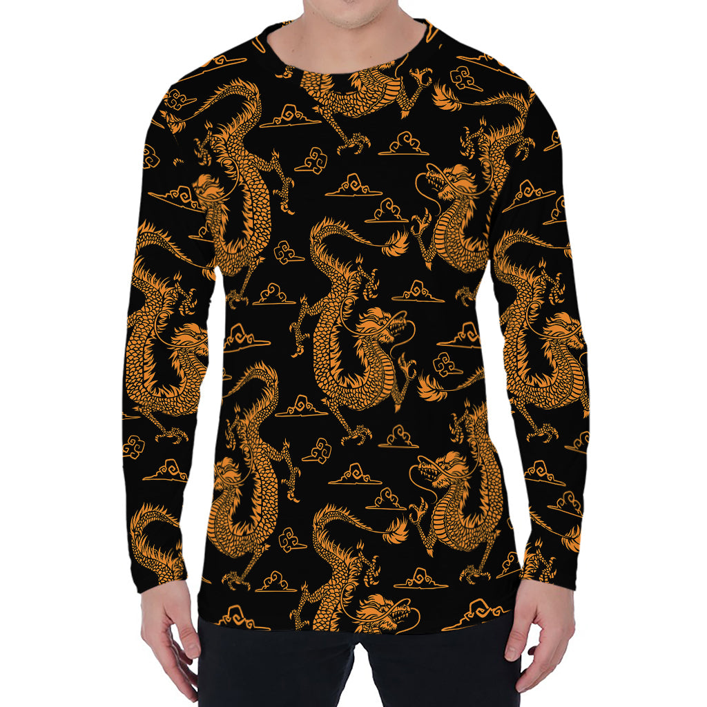 Eastern Dragon Pattern Print Men's Long Sleeve T-Shirt