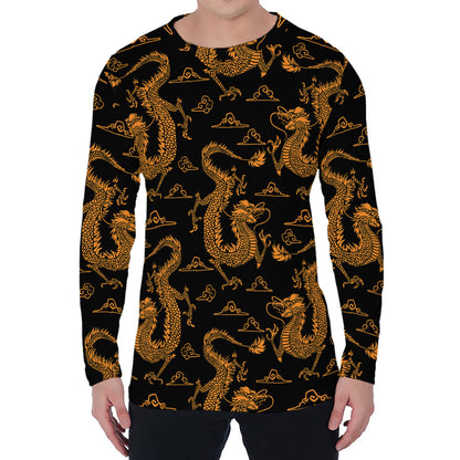 Eastern Dragon Pattern Print Men's Long Sleeve T-Shirt