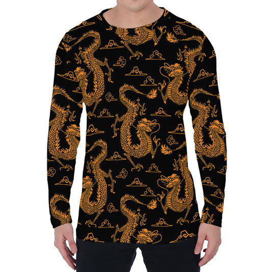 Eastern Dragon Pattern Print Men's Long Sleeve T-Shirt