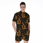 Eastern Dragon Pattern Print Men's Rompers