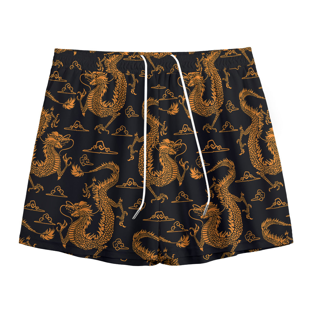 Eastern Dragon Pattern Print Mesh Shorts