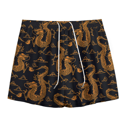 Eastern Dragon Pattern Print Mesh Shorts
