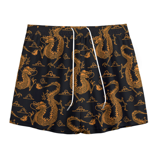 Eastern Dragon Pattern Print Mesh Shorts