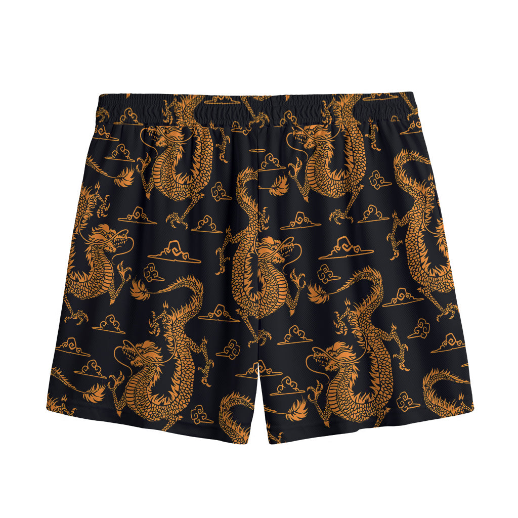 Eastern Dragon Pattern Print Mesh Shorts