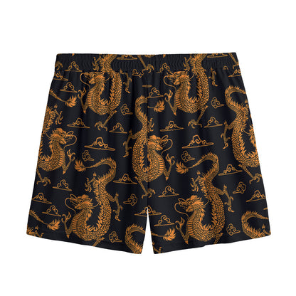 Eastern Dragon Pattern Print Mesh Shorts