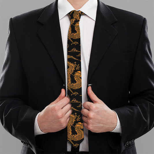 Eastern Dragon Pattern Print Necktie