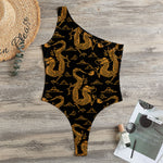 Eastern Dragon Pattern Print One Shoulder Bodysuit