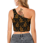 Eastern Dragon Pattern Print One Shoulder Crop Top