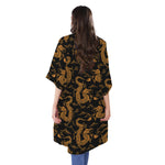 Eastern Dragon Pattern Print Open Front Beach Cover Up