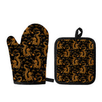 Eastern Dragon Pattern Print Oven Mitt And Pot Holder Set