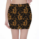 Eastern Dragon Pattern Print Pencil Mini Skirt